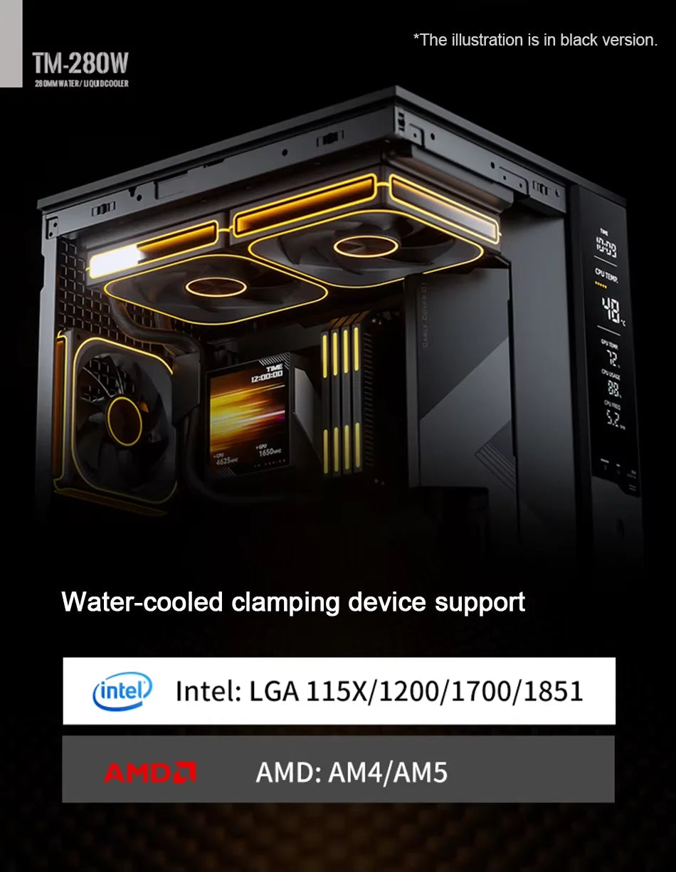 Jonsbo TM-280/TM-360 Integrated Water Cooling Radiator 3.95-inch Screen ARGB Lighting Effect Desktop Computer Case Water Cooling