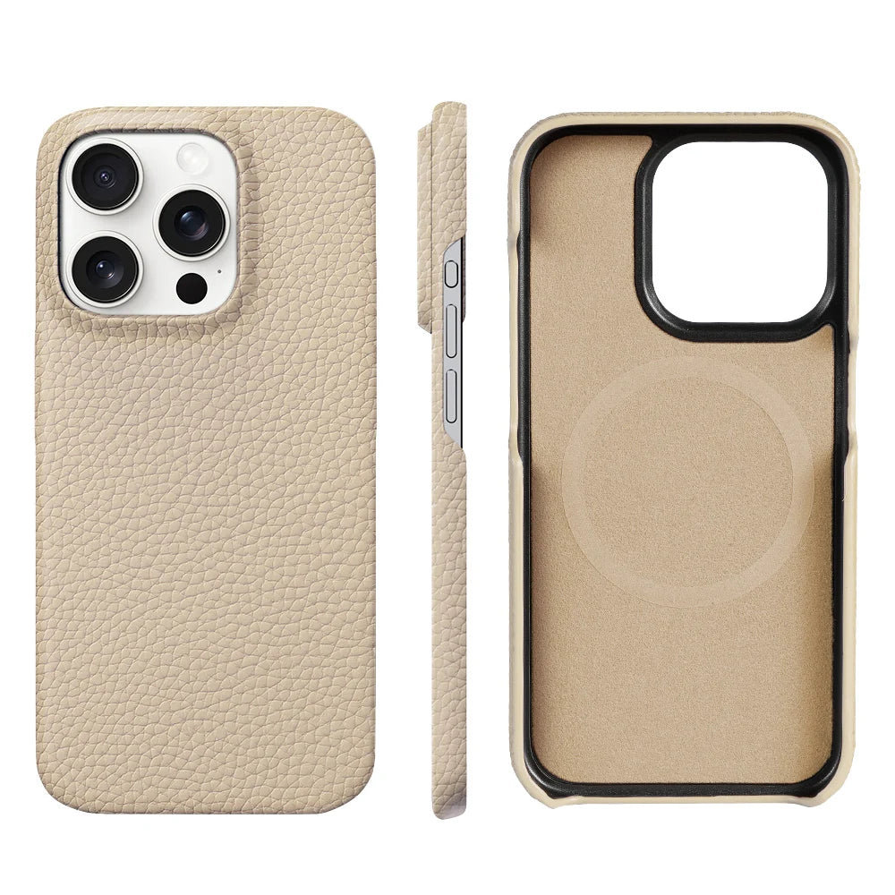 iPhone 16 Pro Max Genuine Leather Case | Slim Shock-Absorbing Cover Genuine Leather Beige Tidesmit