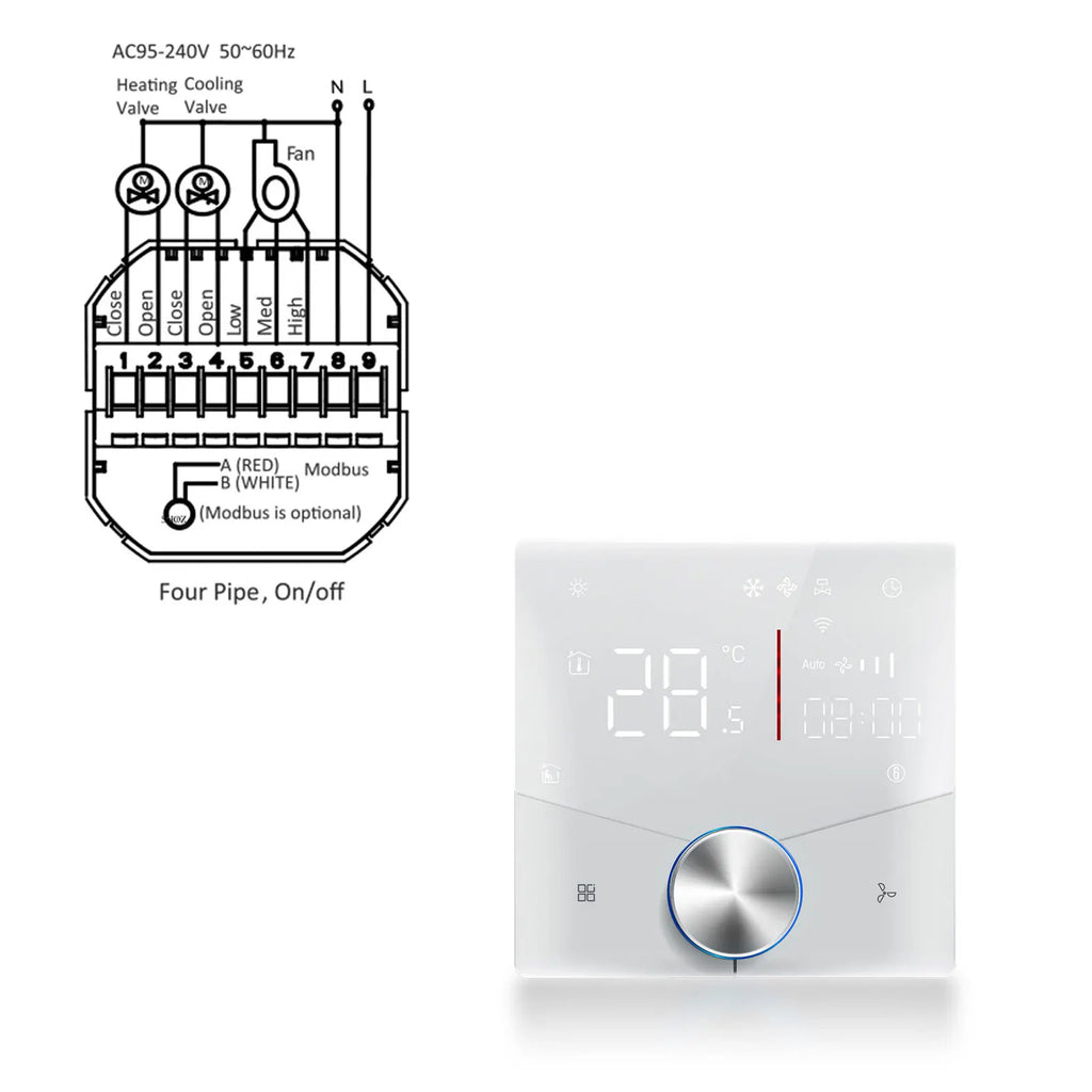 2/4 pipe wifi thermostat central air conditioning 3-speed fan coil rotating temperature adjustment voice TUYA  Alexa 24V