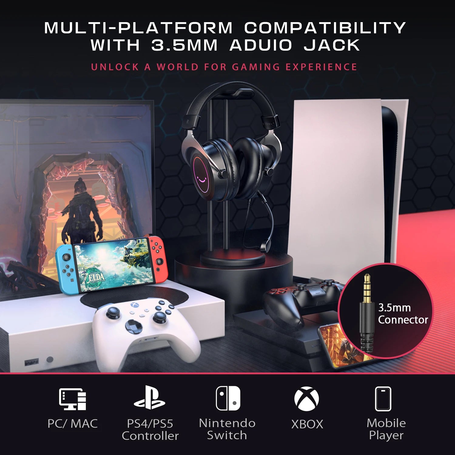 H3 Gaming Headset with Detachable Mic and Stereo RGB Sound Tidesmit