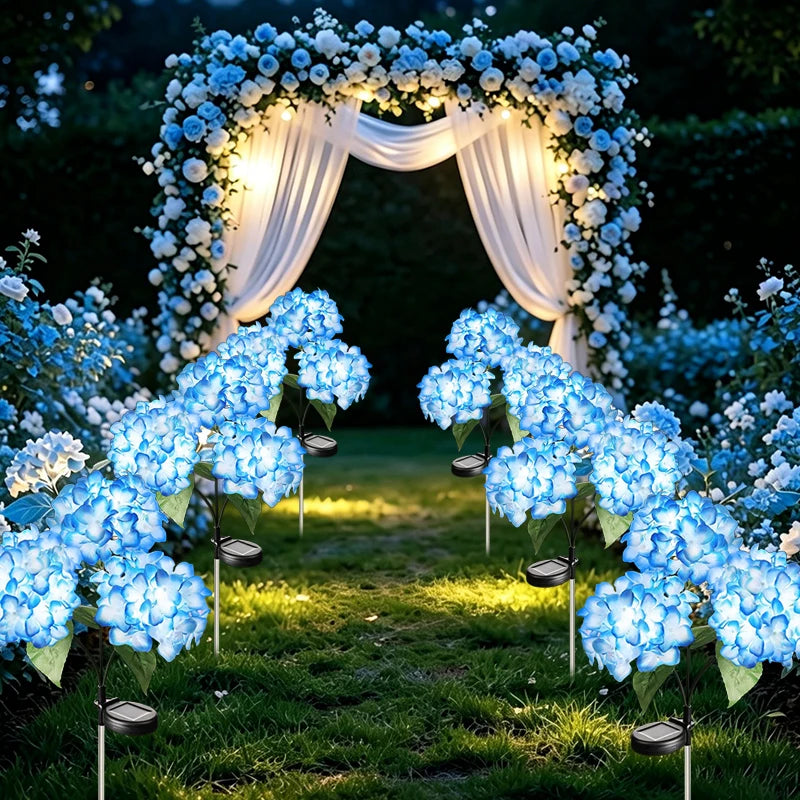 Solar Garden Lights Outdoor Blue Hydrangea Flower Pathway Light for Yard  Garden Lawn Decoration