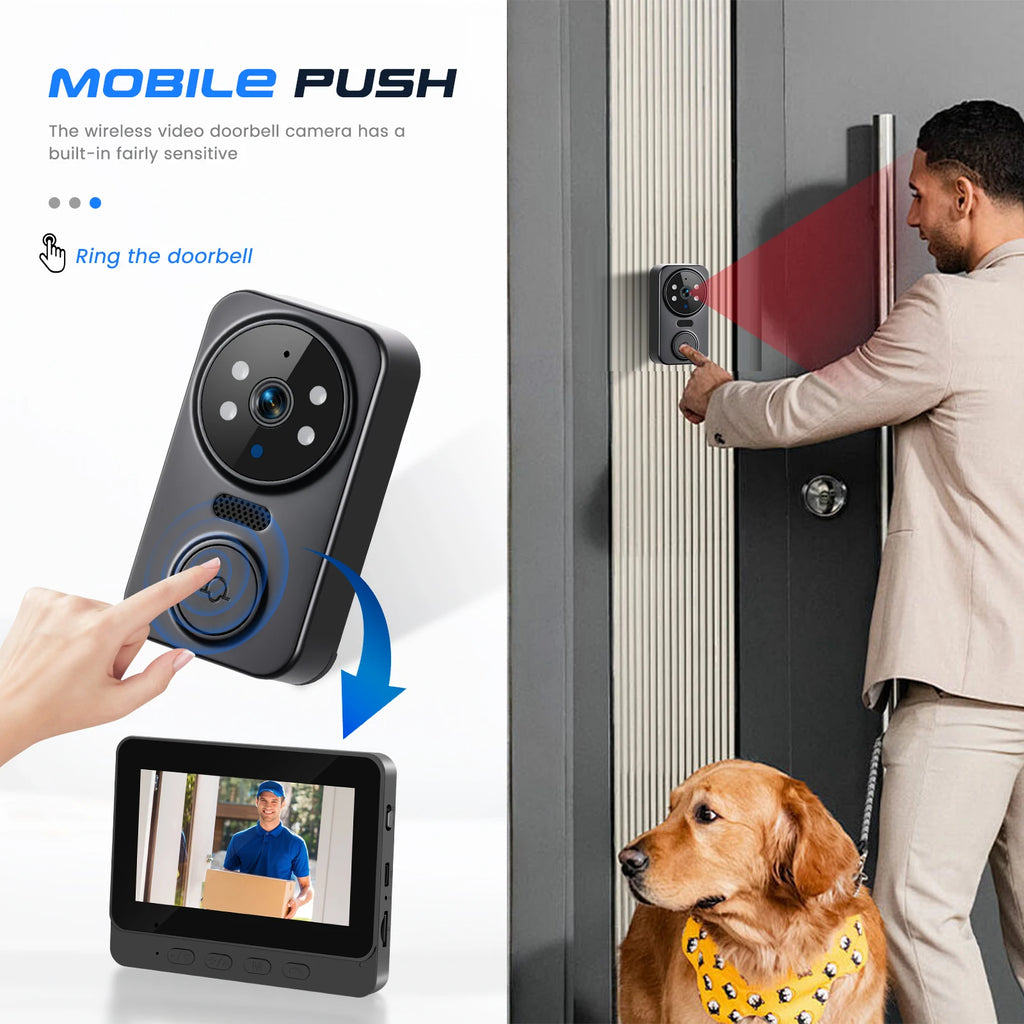 Podofo 4.3inch IPS Screen Wireless Doorbell Night Vision Intercom Video Monitor Video Two-way Intercom Doorbell Ring Door Camera