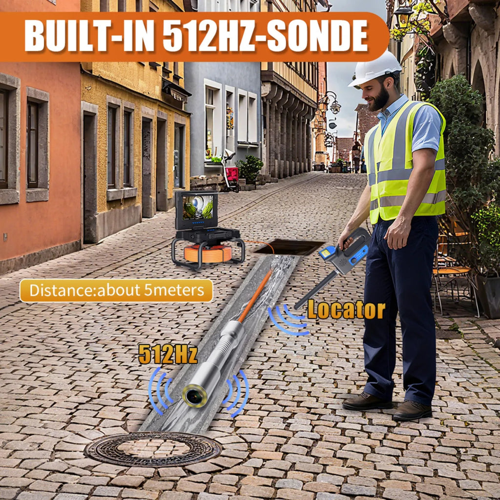512Hz Self-Leveling Sewer Camera with Meter Counter,9"1080P DVR Drain Inspection Camera,7MM Diameter Cable 32GB TF Card 12 Leds