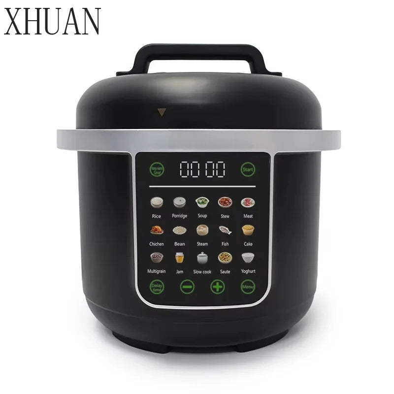 6L black electric pressure cooker with digital touch control panel and handle lid