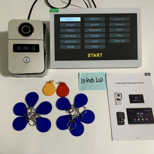 Wall-mounted intercom monitor with language settings and outdoor camera door panel