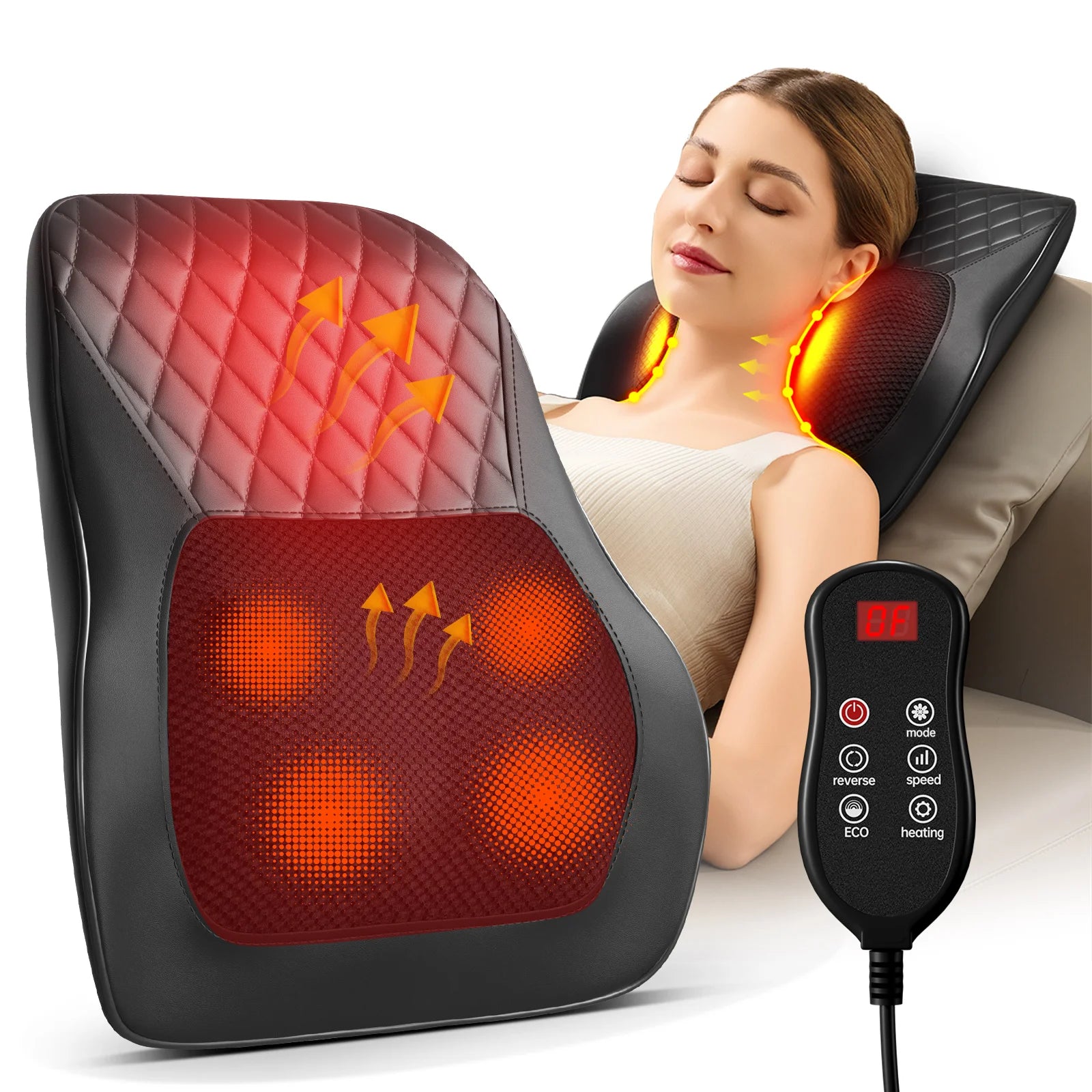 Electric Shiatsu Neck Massager With Heat - 3 Speeds - EU Plug Massage Cushion Tidesmit