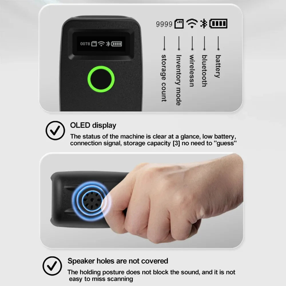 2D Barcode Scanner W7 Mini Wireless Bluetooth Handheld Portable 1D 2D QR Code Data Matrix PDF417 Reader With Storage Function