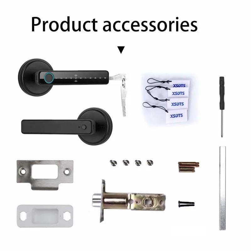 Tuya Handle Fingerprint Key Card Digital Smart Door Lock Keypad Key Entry Electronic Lock Home House 9 Languages Audio Playback