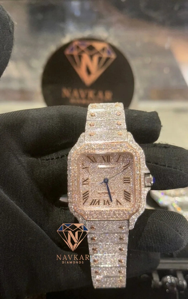 Navkar Automatic Diamond Watch Silver Design Rectangle Case 38mm Sapphire Watch Luminous Hands Unisex Luxury Watch