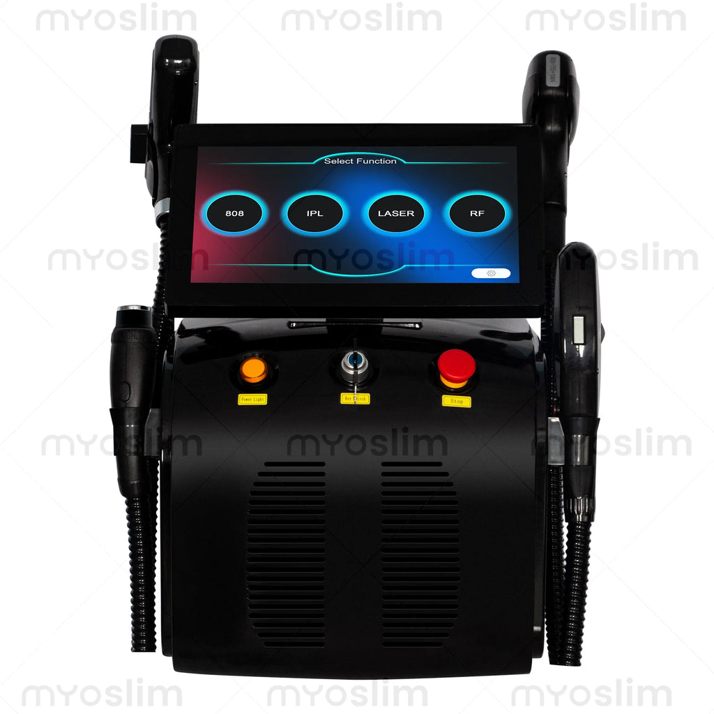 Tidesmit 4-in-1 Ice Platinum laser hair removal machine showing advanced multi-wavelength nozzle features