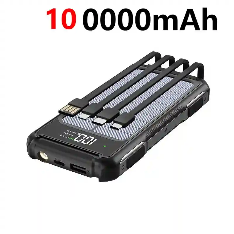 Solar Power Bank 200000mAh with Built-in Cables | Tidesmit Black 100000mAh Tidesmit