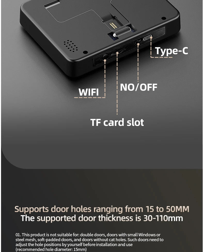 Danmini 4.3 Inch Doorbell Peephole Mobile Tuya App Remote Control Digital Door Viewer Night Vision 1080P 2MP Cat Eye Door Camera