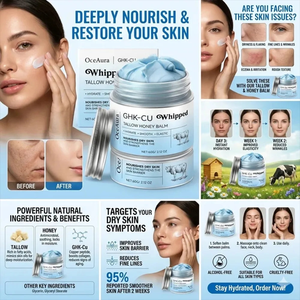 Tidesmit Blue Balm texture close-up featuring Copper Peptides PDRN GHK-Cu and Manuka Honey for mature dry skin care