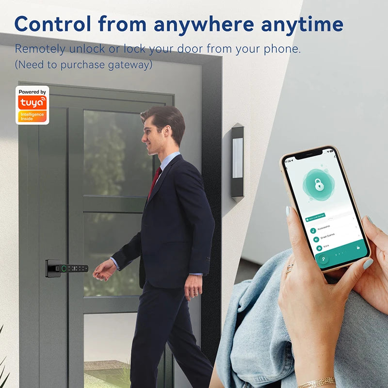 XSDTS Tuya Handle Fingerprint Key Card Digital Smart Door Lock Keypad Key Entry Electronic Lock Home House Apartment