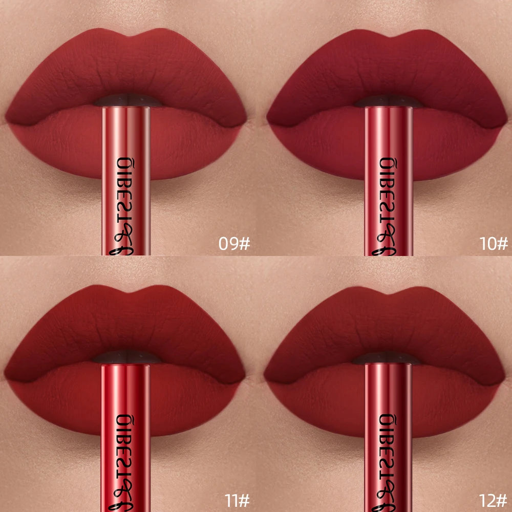 Four shades of long-lasting, waterproof, matte velvet liquid lipstick with a nonstick, high-pigment red finish.