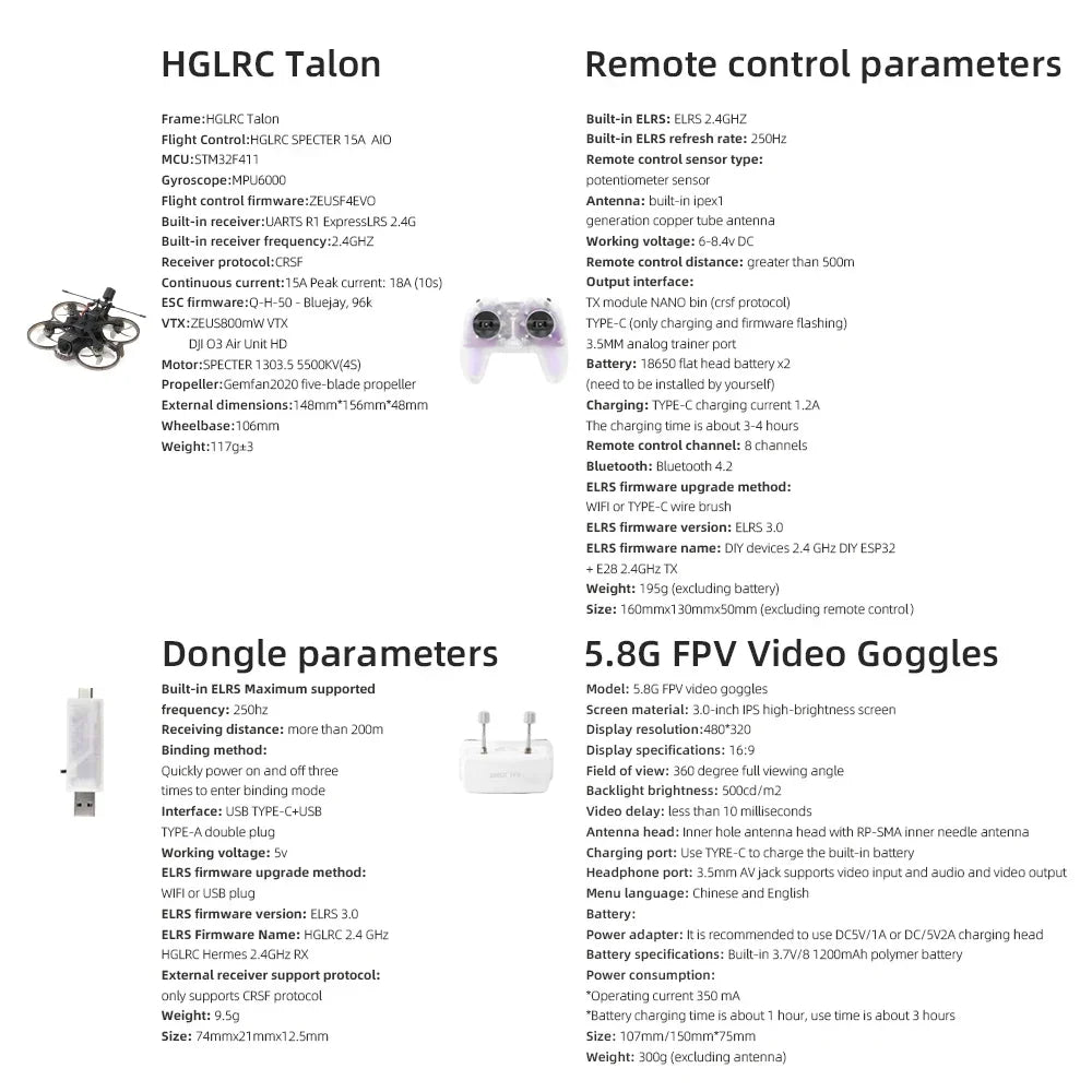 FPV Drone RTF Set 2-Inch Analog Talon Quadcopter - HGLRC Edition Tidesmit