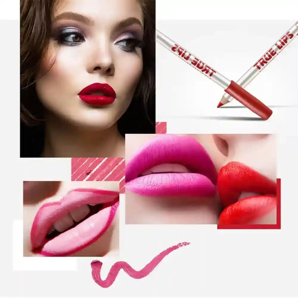 12-piece long-lasting lipstick set with matte lip gloss and professional lip liner pencils in vibrant red and pink.