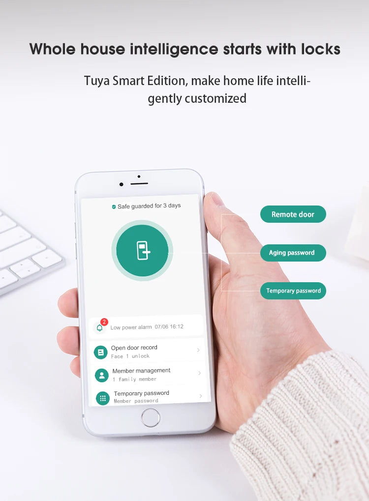 Electric Tuya App 3D Face Recognition Smart Doorlock Fingerprint Biometric Password Full Automatic Wifi Door Lock with Camera