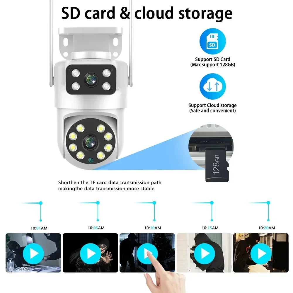 4K 8MP  Tuya Dual Lens PTZ WIFI Camera Full HD Dual Screen Ai Human Auto Tracking Outdoor 4MP Security Video Surveillance Camera