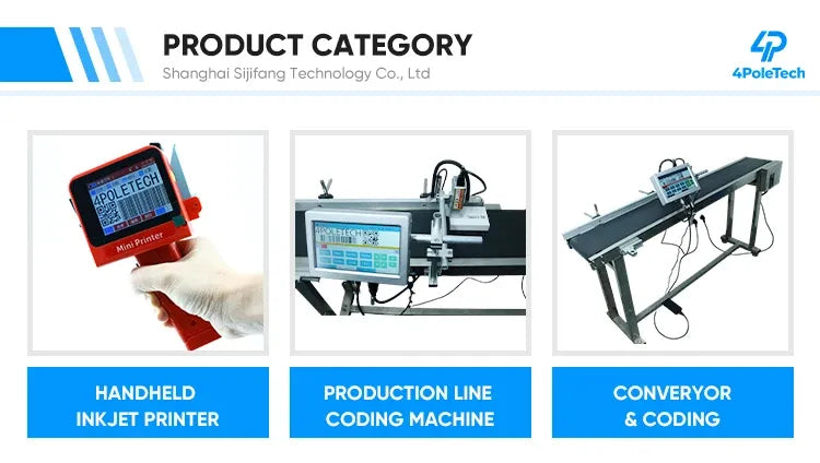 Inkjet coding printer product lineup: handheld, production line, and conveyor coding systems