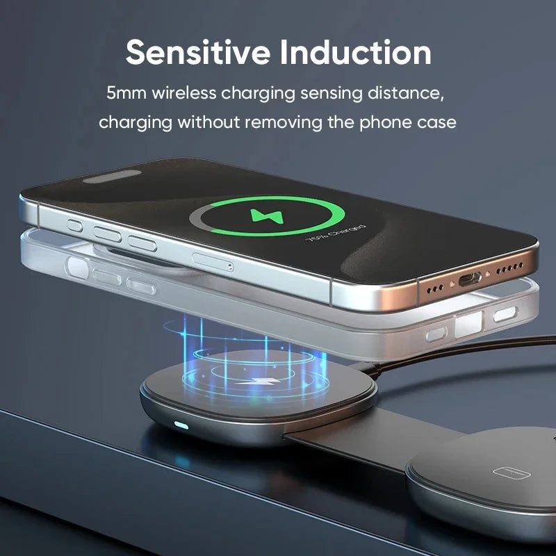 3-in-1 Wireless Travel Charger: Foldable MagSafe Compatible Dock Tidesmit