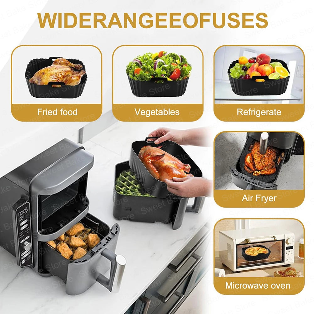 2 Reusable Hot Air Fryer Silicone Baking Moulds for Tefal EY9018 Dual Easy Fry 5.2/3.1L, Cecotec 5.5/3.5L, for Lakeland 5L/3L