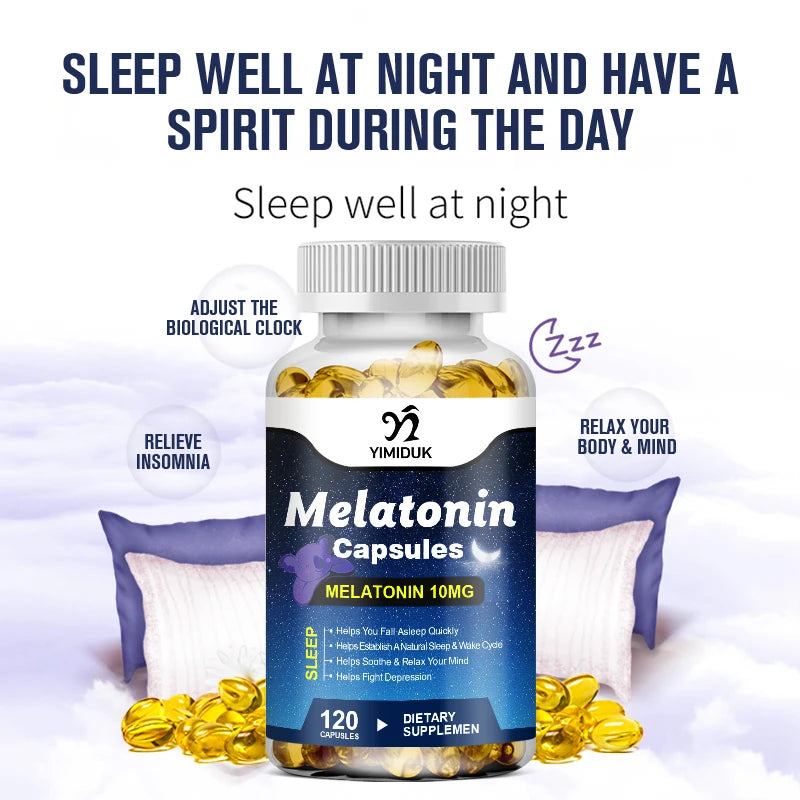 Melatonin 10mg, Sleep Dietary Supplement, No Habit, Deep Sleep Contains Melatonin - Healthy Sleep - 120 Capsules