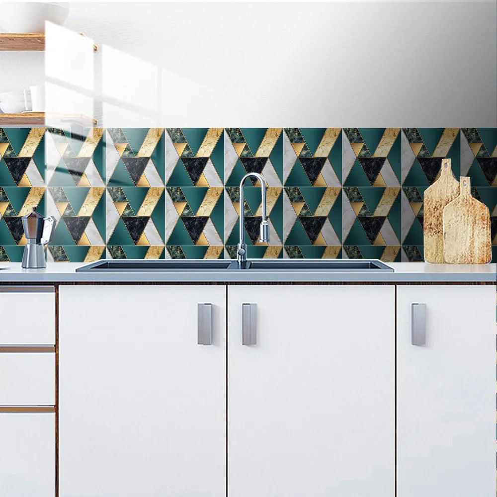 10pcs Crystal Tile Wall Stickers Self-Adhesive Kitchen Tiles PVC Backsplash Stickers Peel and Stick Bathroom Faux Stone Effect