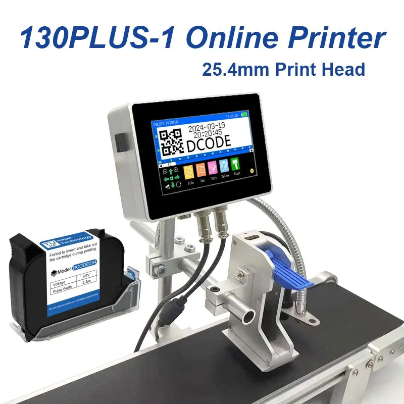 Online inkjet printer with 25.4mm print head assembly and blue connector cable