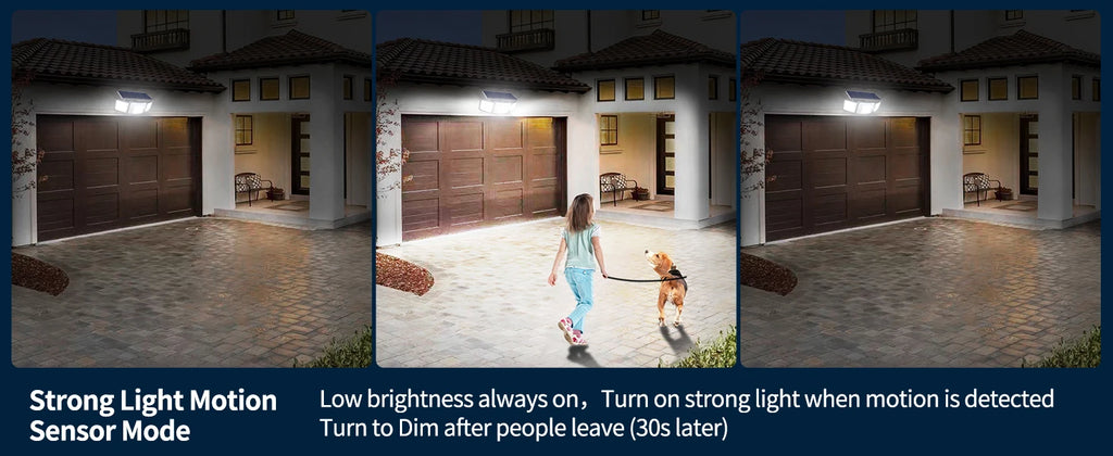 Intelamp Outdoor Solar Lights 4000mAh Battery With Two Motion Sensor 1200LM Bright IP65 Wall Lamp For Garden Yard Path Garage