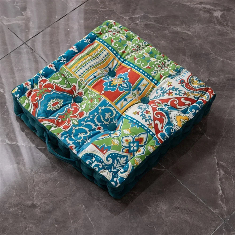 Bohemian Cushion Mandala Floor Seat Cushion Square Seat Velvet Yoga Pillow Japanese Tatami Mat for Reading Nook Party Decoration