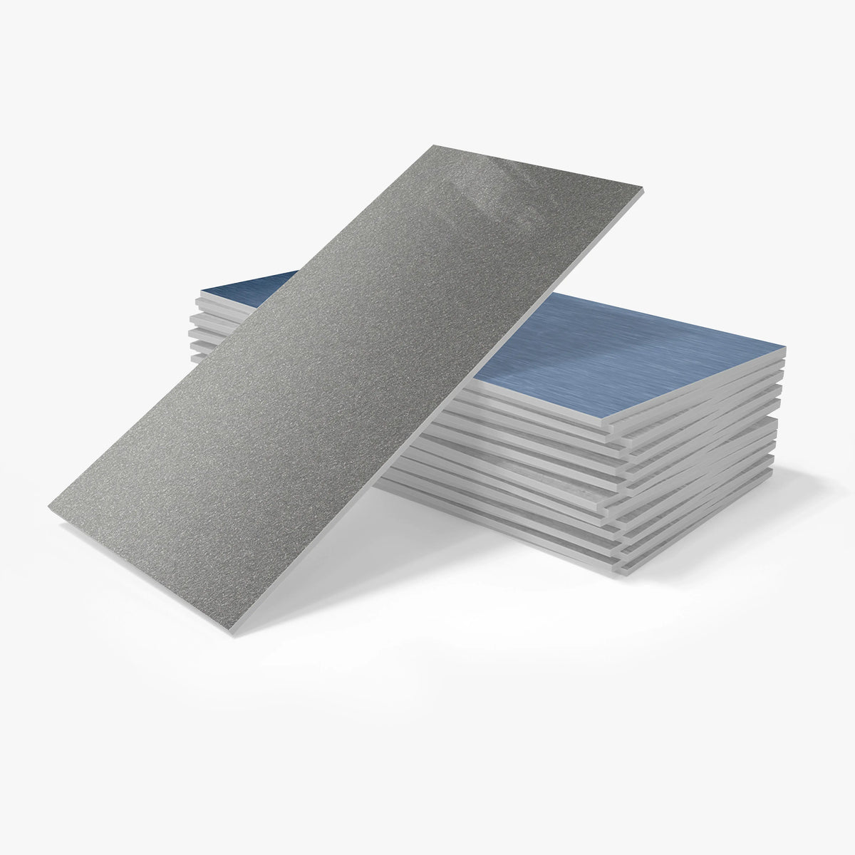 Self-adhesive ceramic tile sticker sheets, dark gray textured stone look stack.