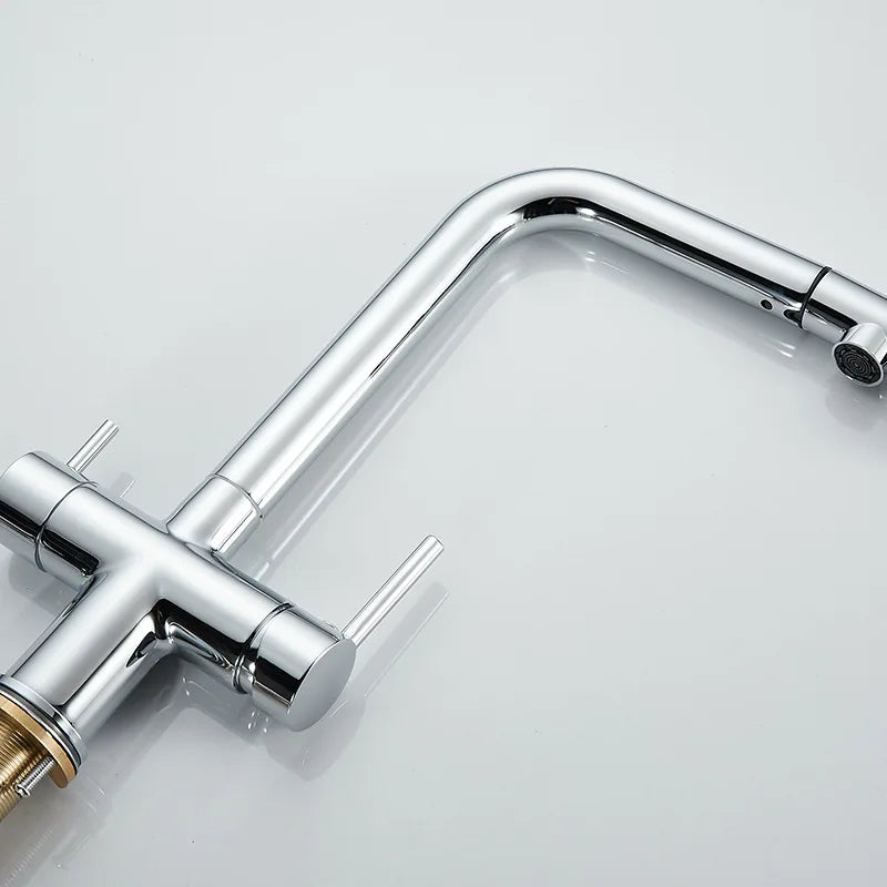Filtered Kitchen Faucet Brass Purifier Faucet Dual Sprayer Drinking Water Mixer Tap Nozzle Sink Mixer Kitchen Gold Tap