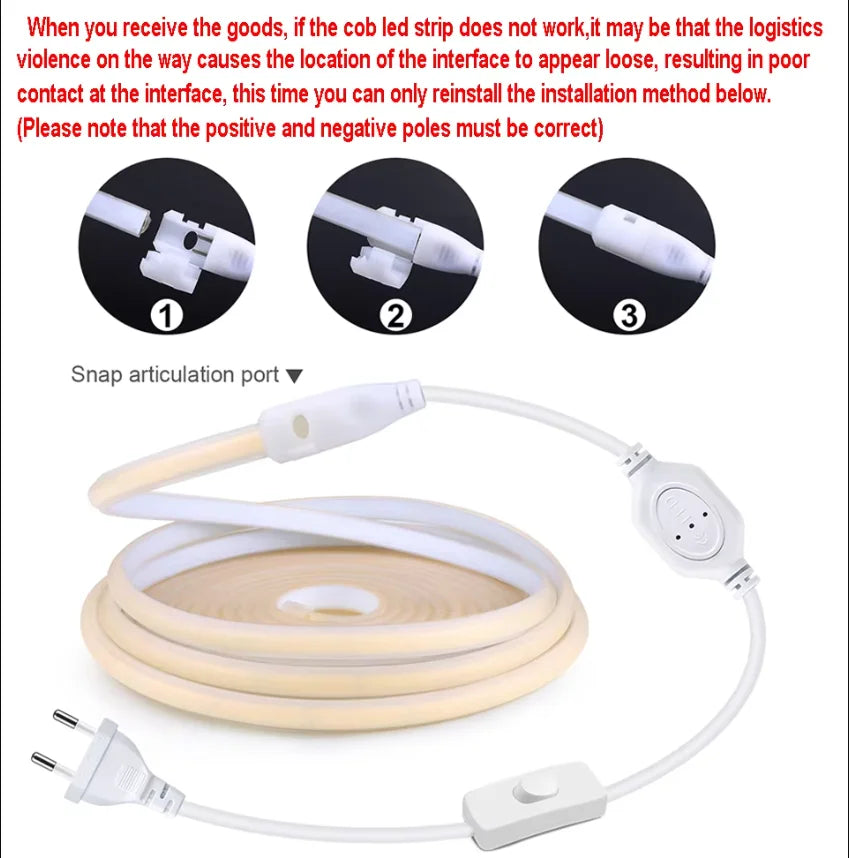 110V 220V Cob LED Tape Outdoor Waterproof Christmas Decor 5/10/20/30M Neon Led Strip with Switch Garden Lights For Kitchen Room