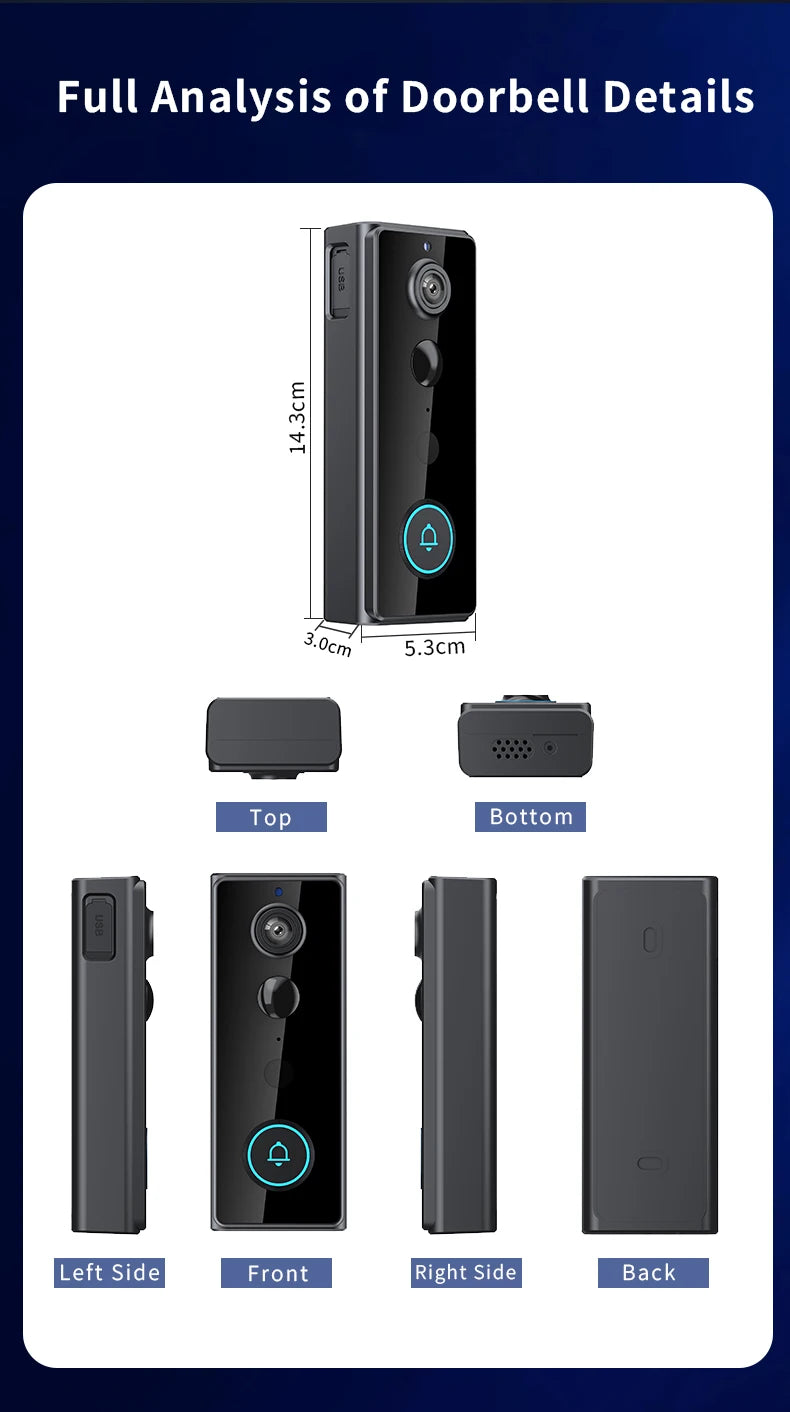 Waterproof 4000mAh Video Monitoring Doorbell 4.3 Inch IPS screen PIR motion sensor Two-way intercom 1080P Video Doorbell Camera