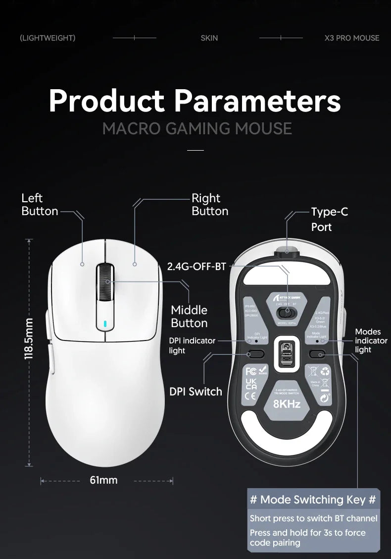 Attack Shark X3 X3Pro Wireless Tri-Mode Gaming Mouse 26K DPI PAW3395 Computer Gaming Peripherals CSGO Valorant Office Gift