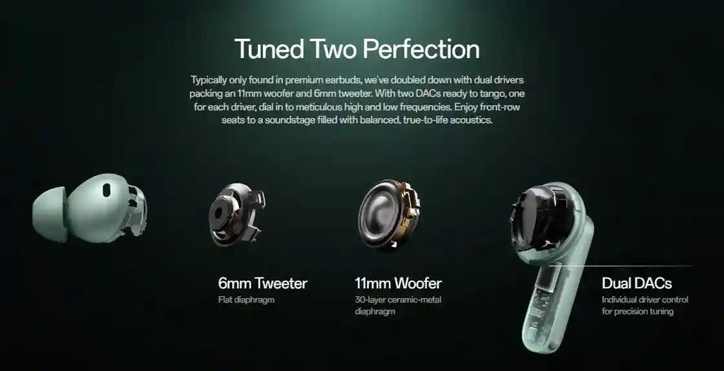 OnePlus Buds 4 Wireless Earbuds | 55dB ANC & 45Hr Battery | Zen Green Tidesmit