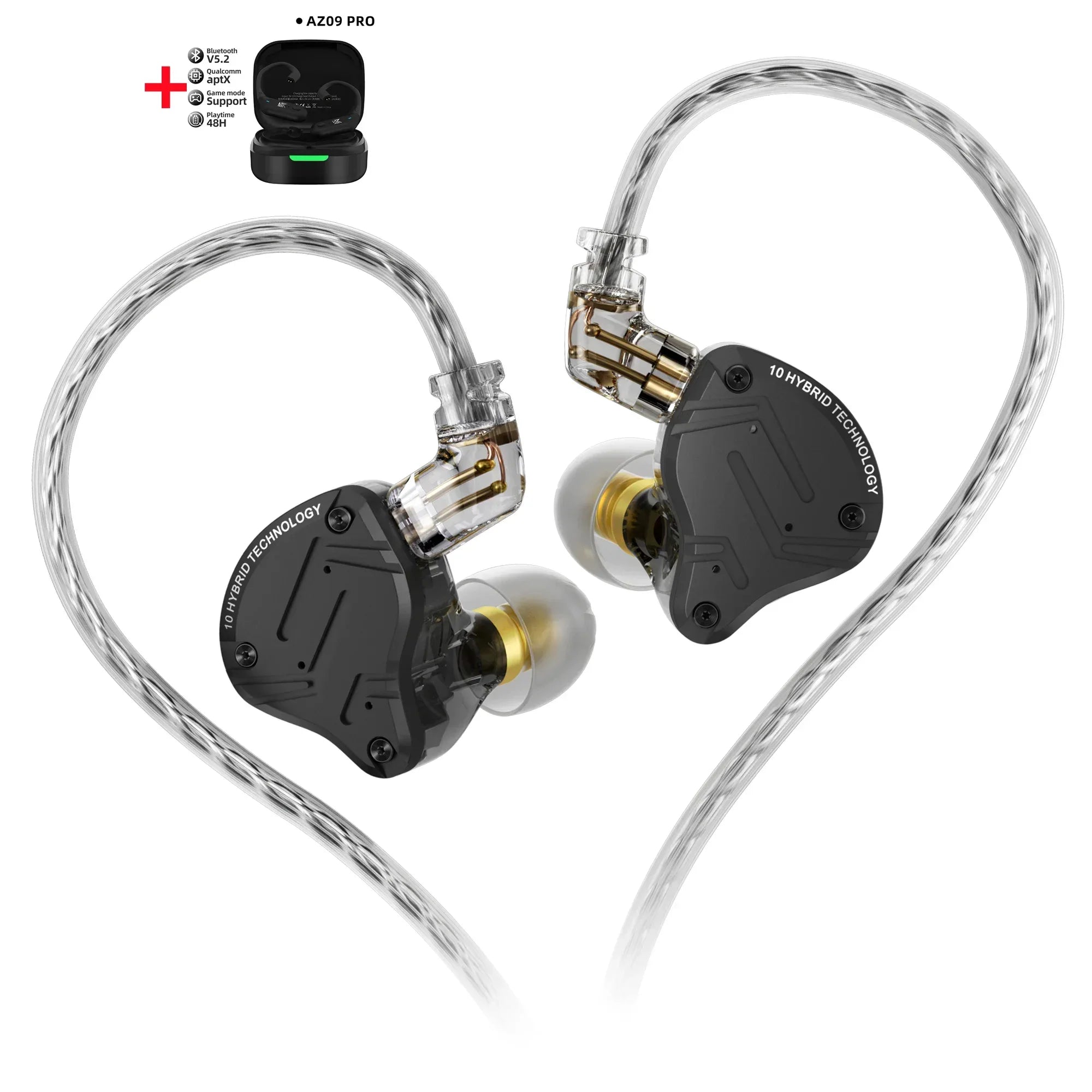 KZ ZS10 Pro X In-Ear Monitors 5-Driver Hybrid HiFi Earphones Tidesmit AZ09Pro Black NoMIC China Mainland Tidesmit