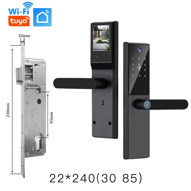 2025 New Tuya WiFi Digital Electronic Smart Wooden Door Lock With Biometric Camera Fingerprint Smart Home Remote Unlock