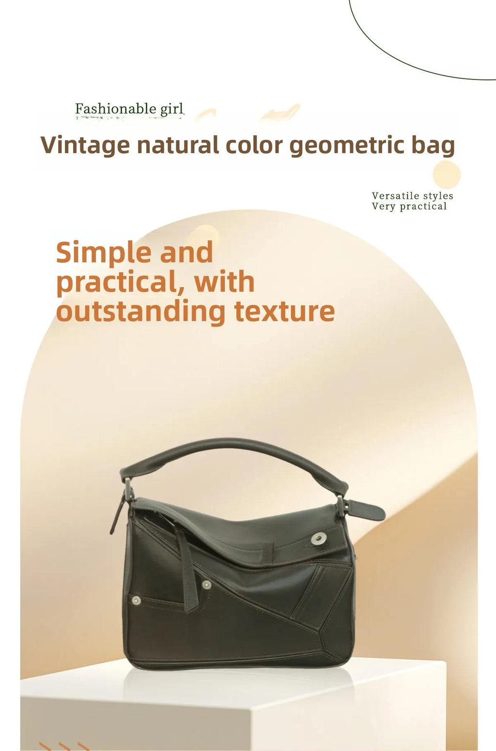 New 2025 Panta Geometric Patchwork Natural Dye Leather Pillow Shaped Handbag Top Layer Cowhide Shoulder Bag for Daily Use
