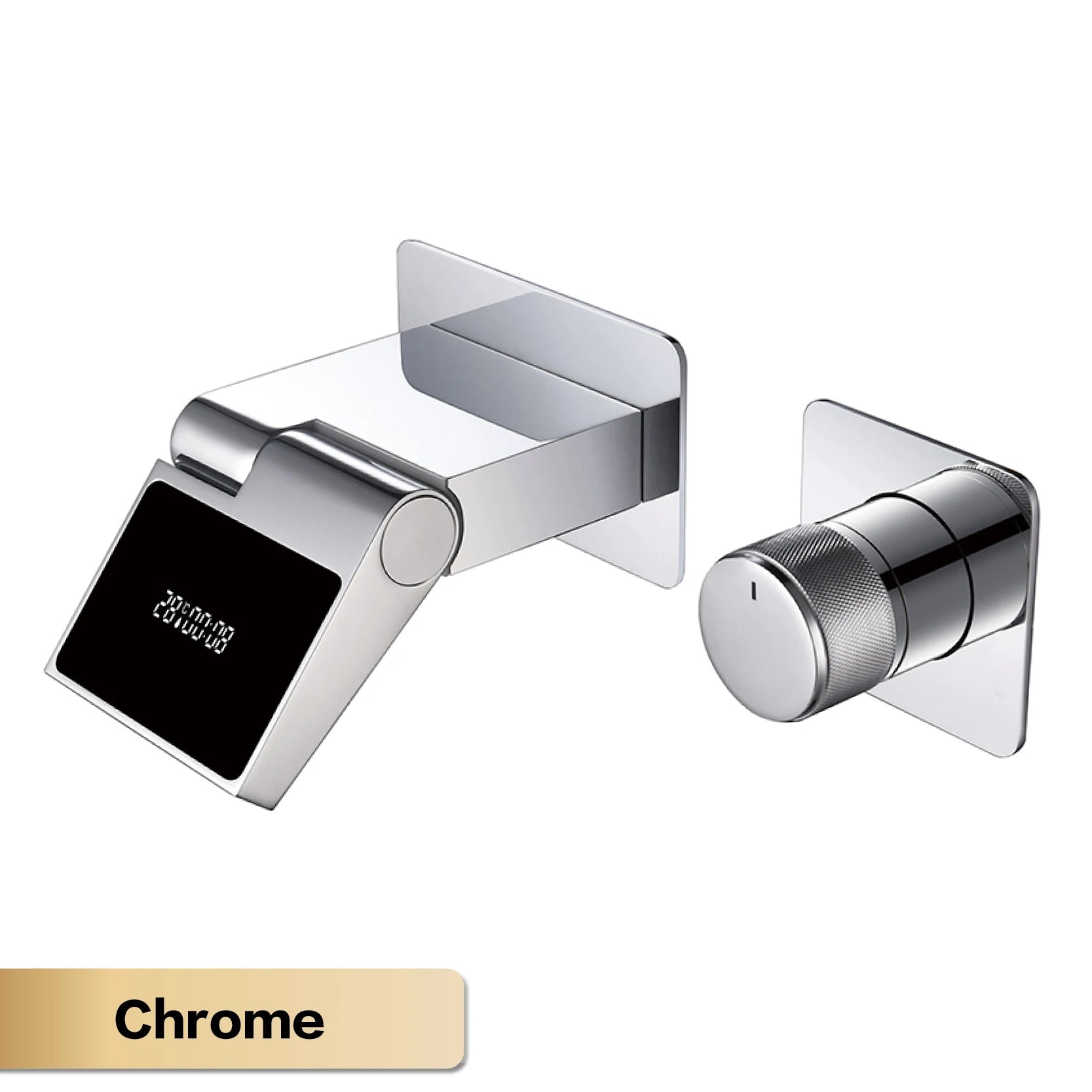 Luxury Gun Gray Brass Wall Mounted Bathroom Faucet with LED Digital Display Single Handle Hot & Cold Water Embedded Bathroom Tap