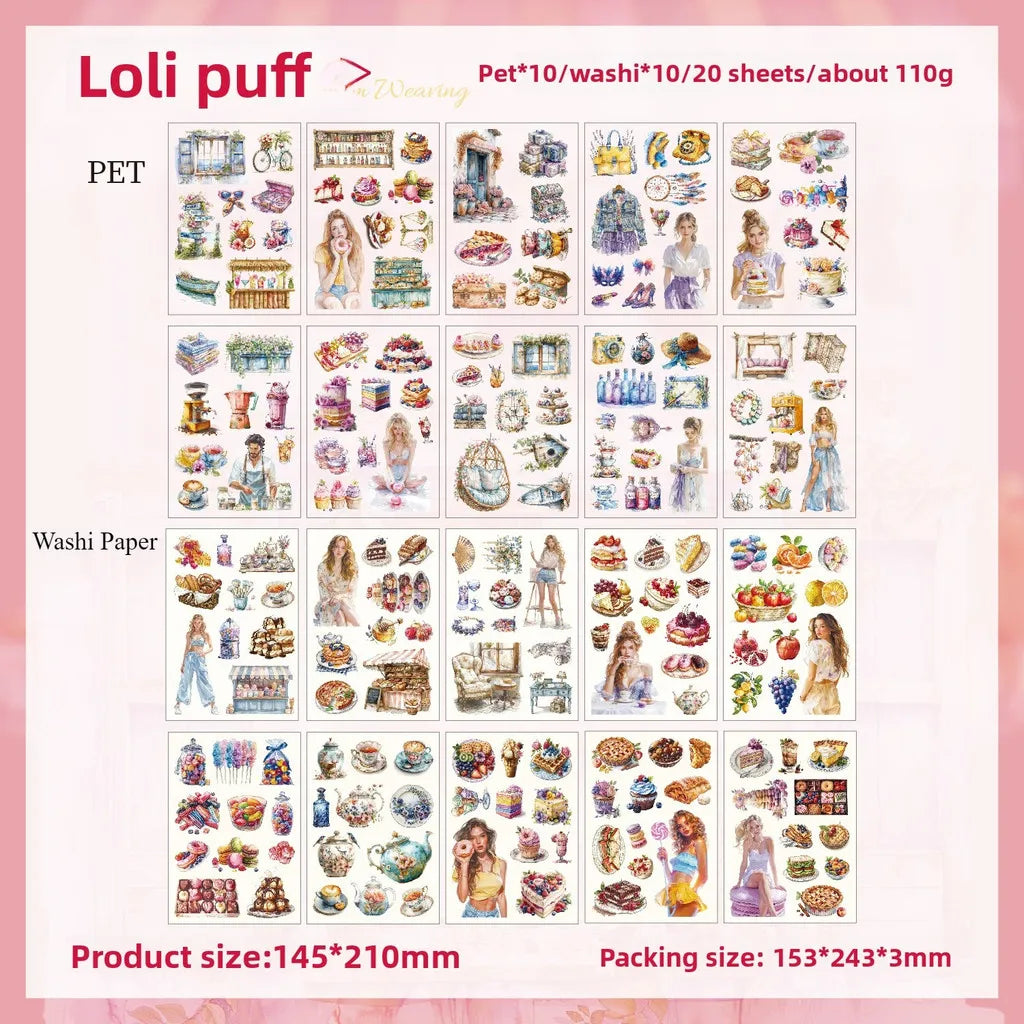 Journamm 20-sheet PET and Washi sticker book set for decorative scrapbooking, journaling, and handmade crafts.