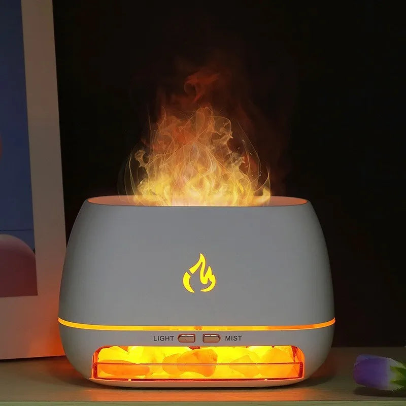 New Himalayan Crystal Salt Stone Aroma Air Humidifiers 3D Flame Fire Colorful Night Light Aromatherapy Essential Oil Diffuser
