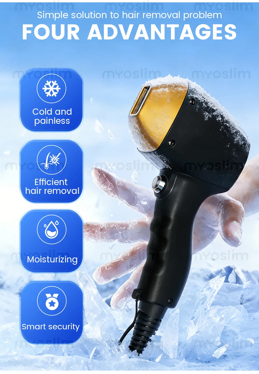 Tidesmit 4-in-1 Ice Platinum laser hair removal machine featuring 755, 808, 940, and 1064nm wavelength handpiece.