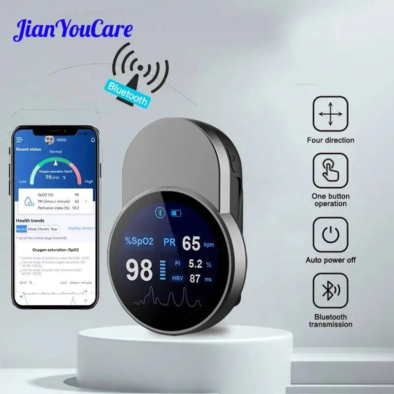 JYoucare rechargeable Bluetooth Fingertip Pulse Oximeter Accurate spo2 PR PI HRV Led Screen finger oximeters Oxygen Saturation