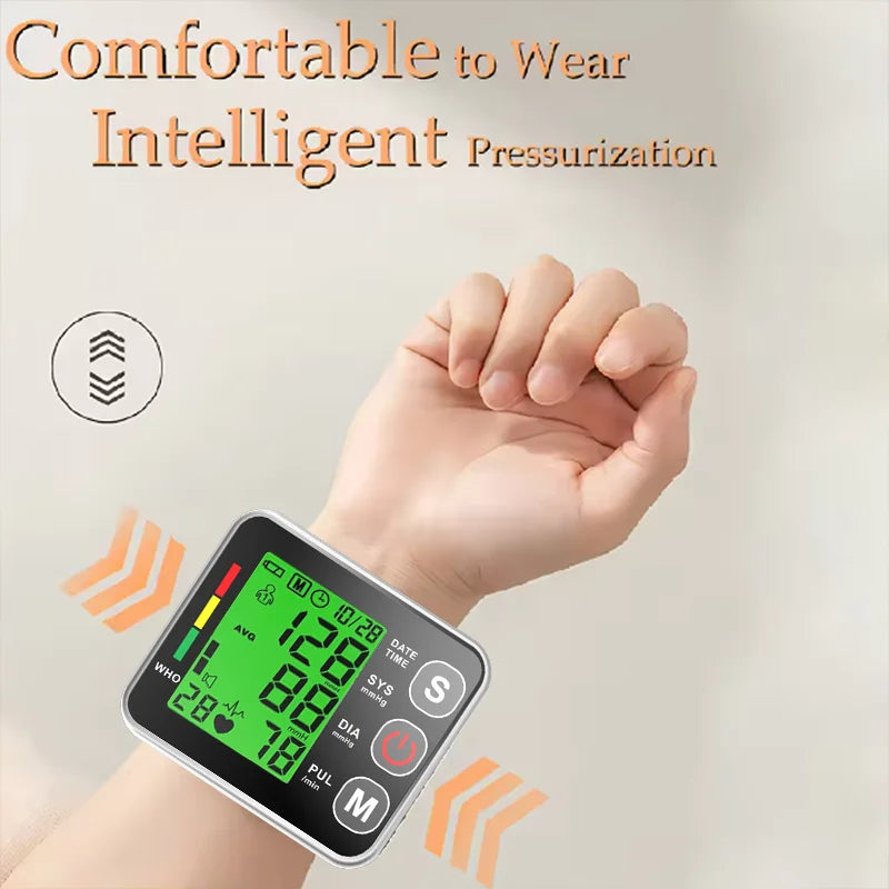 Portable LCD Wrist Blood Pressure Monitor Medical Digital Automatic Sphygmomanometer Heart Rate Pulse Mete Tonometer Health Care