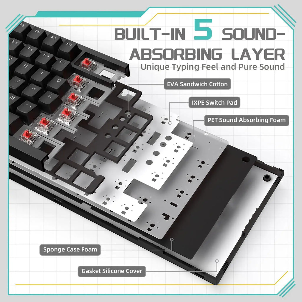 AJAZZ AK820 Wired Mechanical Gaming Keyboard 75% Layout 82 Key Hot-Swappable Design Metal Volume Knob Ideal Esports Office Use