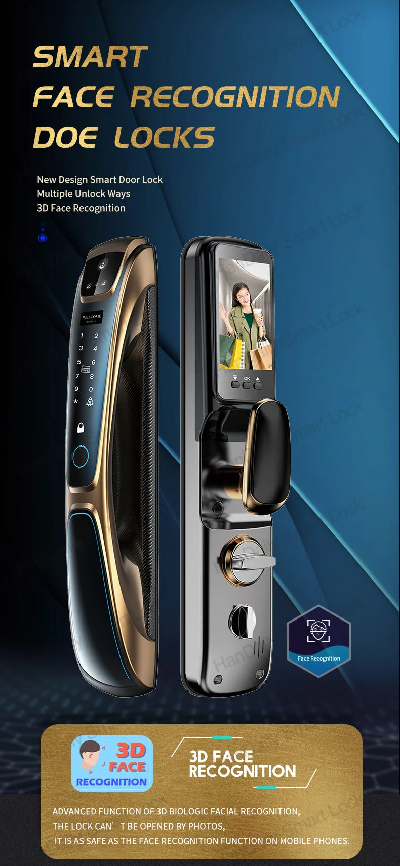 Automatic Fingerprint Electronic Digital Tuya 3D Face Recognition Door Lock Smart Cards Keys Video Camera Lock For Home