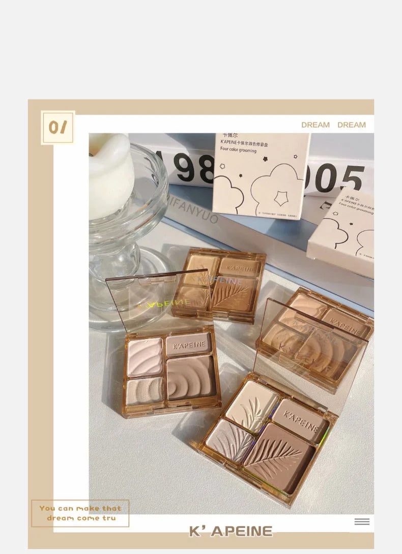 Tidesmit 4Colors Matte Highlighter and Bronzer Palette shade swatch for 3D facial contouring and brightening