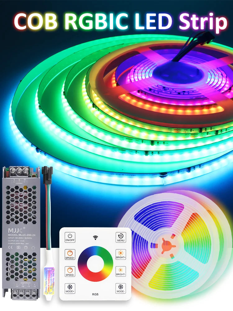 WS2811 COB RGBIC LED Strip DC24V 5M 10M 20M 30M RGB IC Horse Running Water Flowing Lights Tape Diode Ribbon Room Decoration Lamp